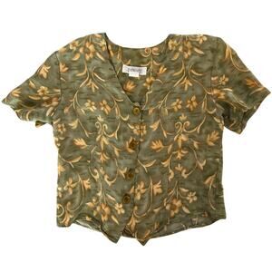 Vintage Casual Corner Annex Olive Floral Button-Up Blouse – Size Small